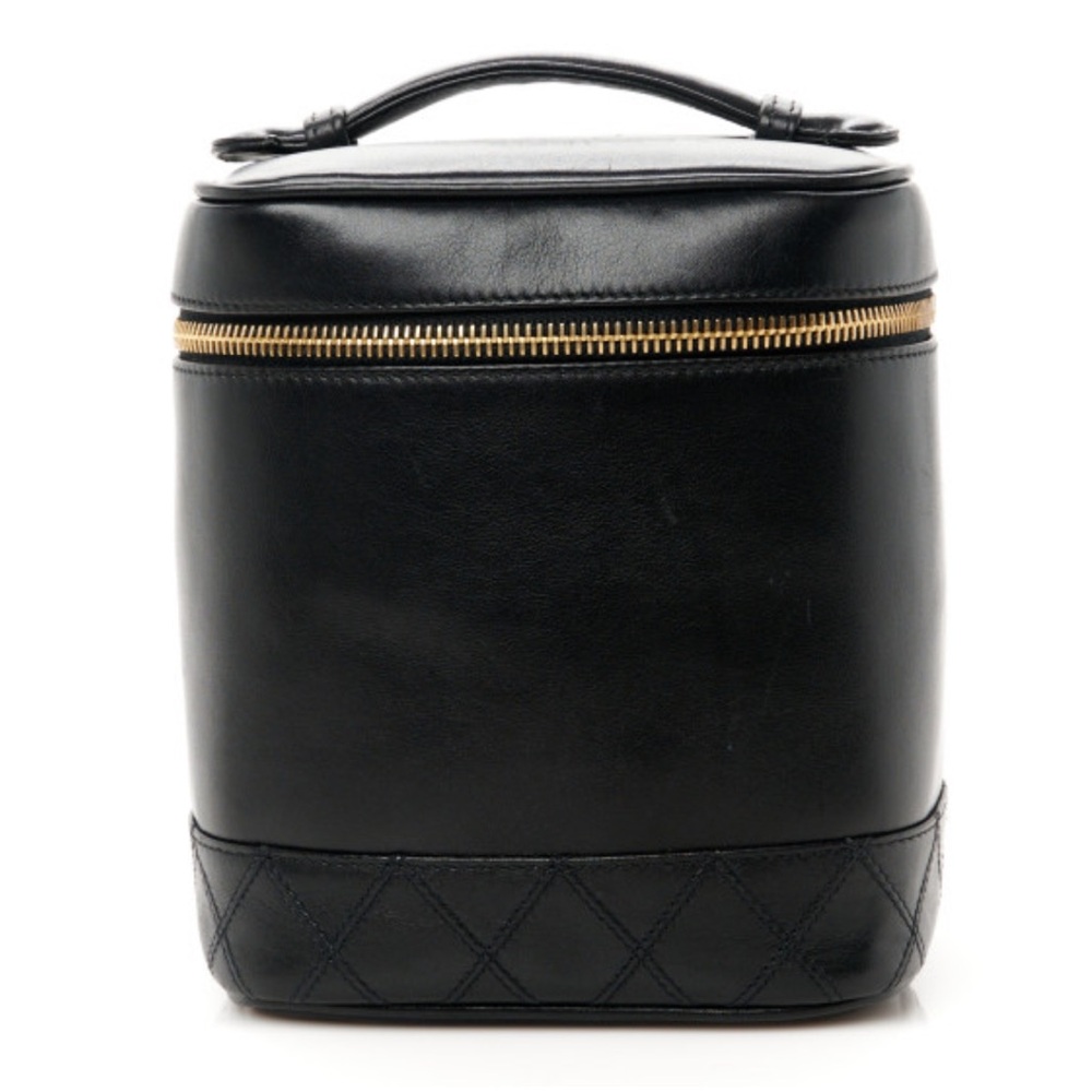 Chanel Vintage Calfskin Cosmetic Vanity Bag Black Gold